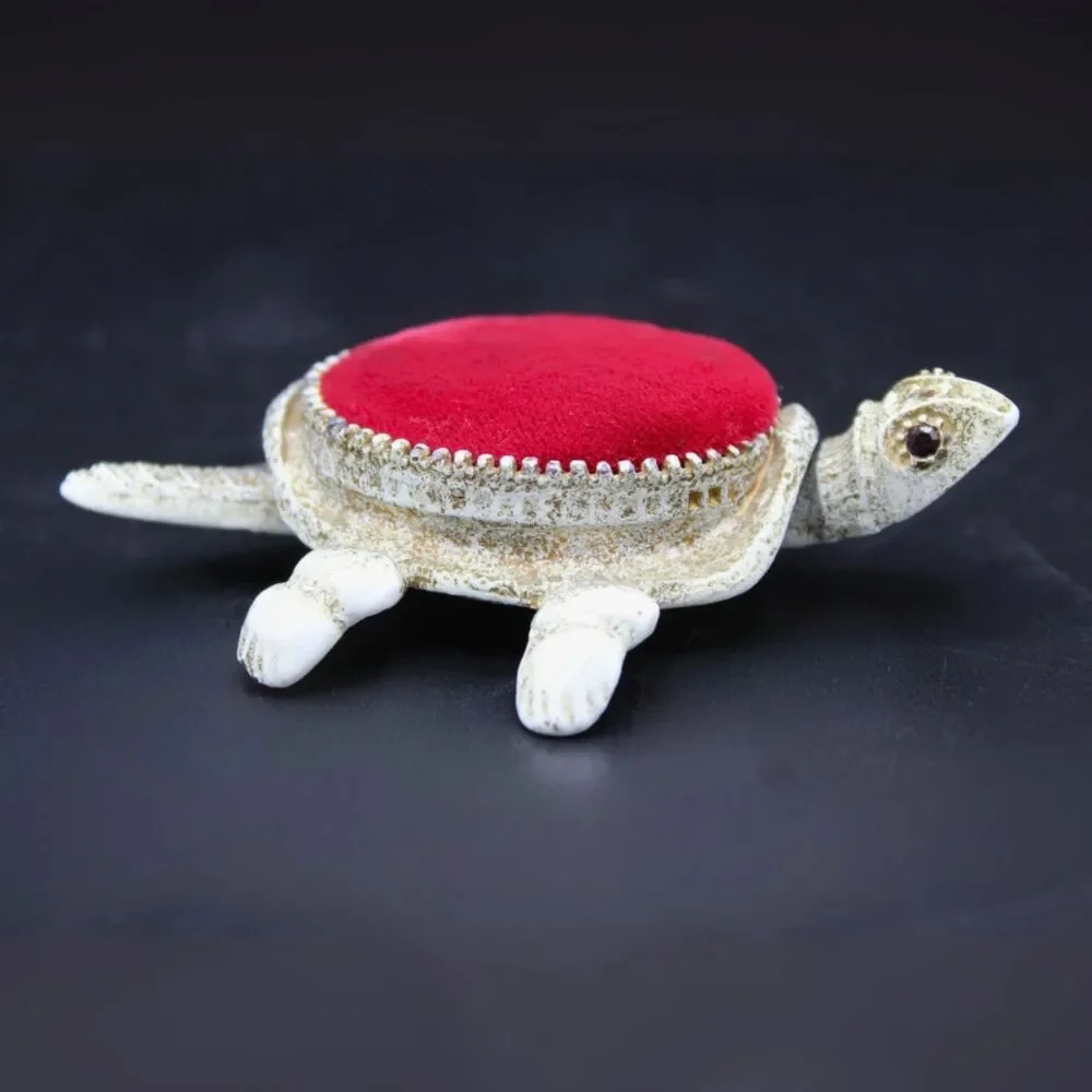 Vintage Florenza Articulated Turtle Pin Cushion Bobbing Head Tail Sewing Decor